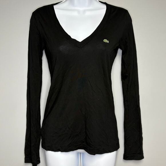 Lacoste Tops - Lacoste Womens Long Sleeve V-Neck Lightweight Tee Sz 34